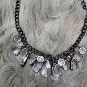 Vintage Black Cable Chain Necklace with Faux Crystal Beads